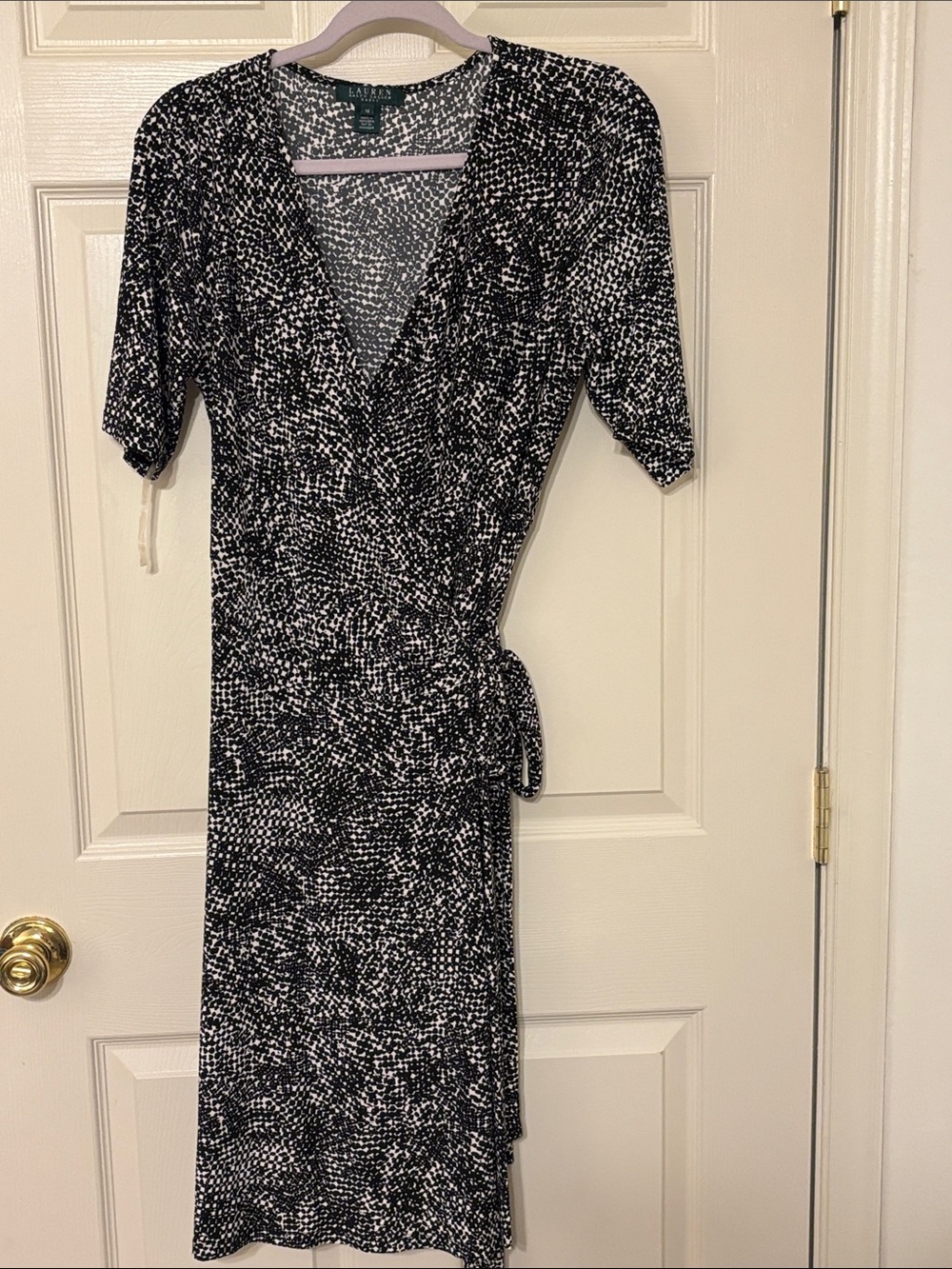Lauren Ralph Lauren Black and White Printed Wrap Midi Dress